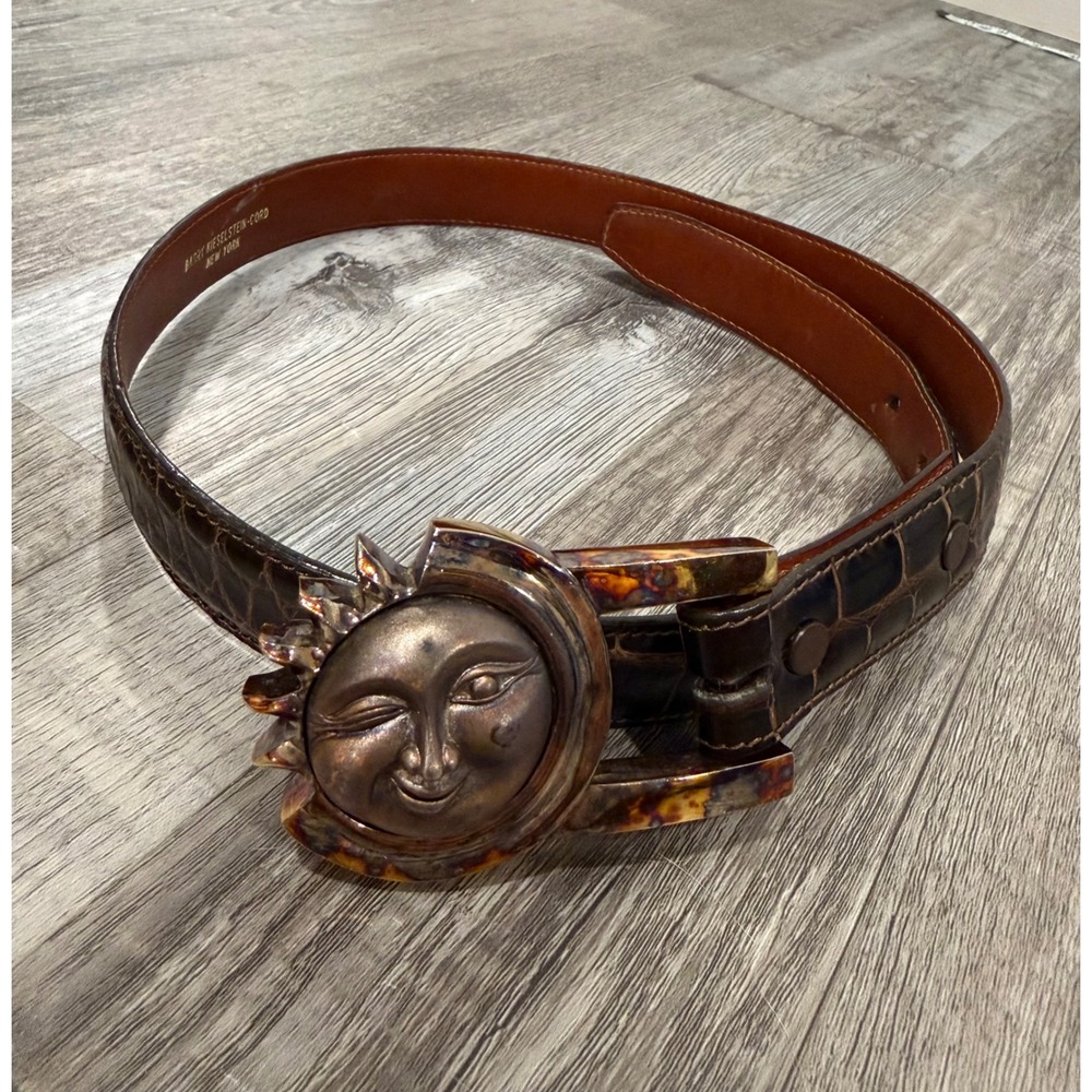 Barry Kieselstein-Cord Brown Alligator Leather Sun Face Buckle Belt small/1
